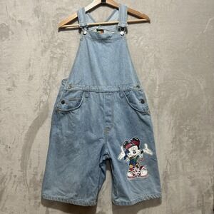 Vintage Disney Mickey Mouse Jerry Leigh Women's M Light Blue Overalls Shorts